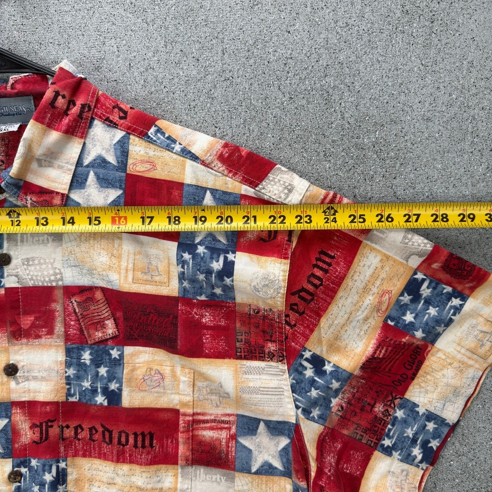High Seas Trading Mens XXL Americana Freedom Patchwork Stars Stripes Shirt USA - Picture 6 of 9